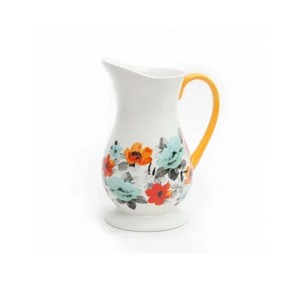 Pioneer Woman Pitcher Stoneware Flea Market Floral Footed 2 Quart